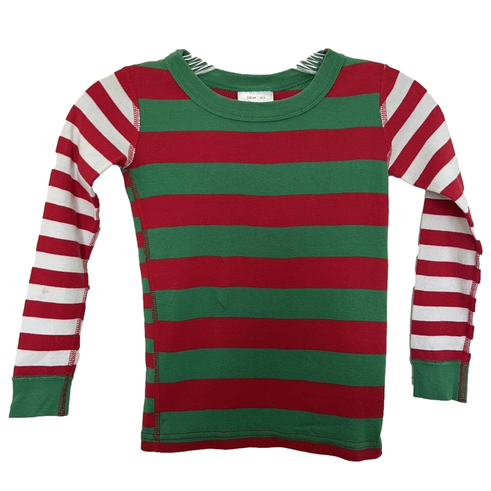 🌵 Hanna Andersson Unisex Christmas Striped Long Sleeve Pajama Top - Size 5